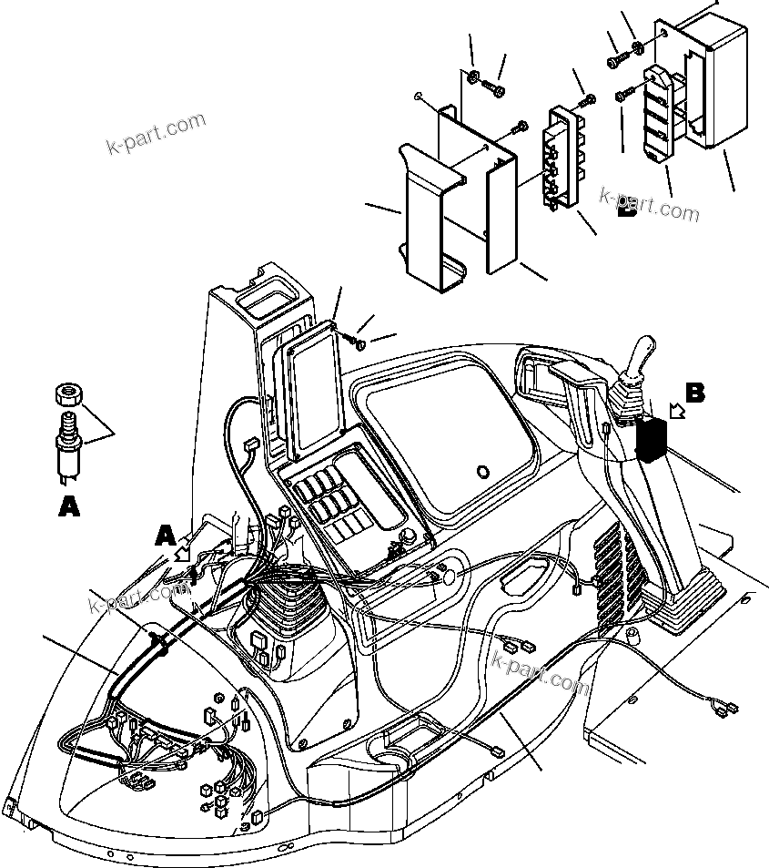 Komatsu parts book diagram for WB156-5 BACKHOE LOADER S/N A63001-UP: E1510-01A0 ELECTRICAL WIRING CAB PPC AND PANEL WIRING HARNESS (3/6)