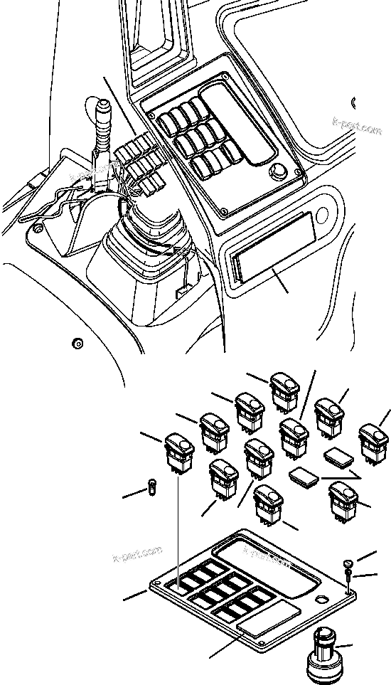 Komatsu parts book diagram for WB156-5 BACKHOE LOADER S/N A63001-UP: E1520-01A0 ELECTRICAL WIRING CAB SWITCH PANEL (5/6)