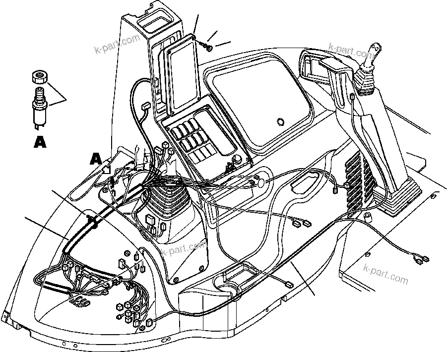Komatsu parts book diagram for WB156-5 BACKHOE LOADER S/N A63001-UP: E1610-01A0 ELECTRICAL WIRING CANOPY PPC AND LATERAL HARNESS (3/6)