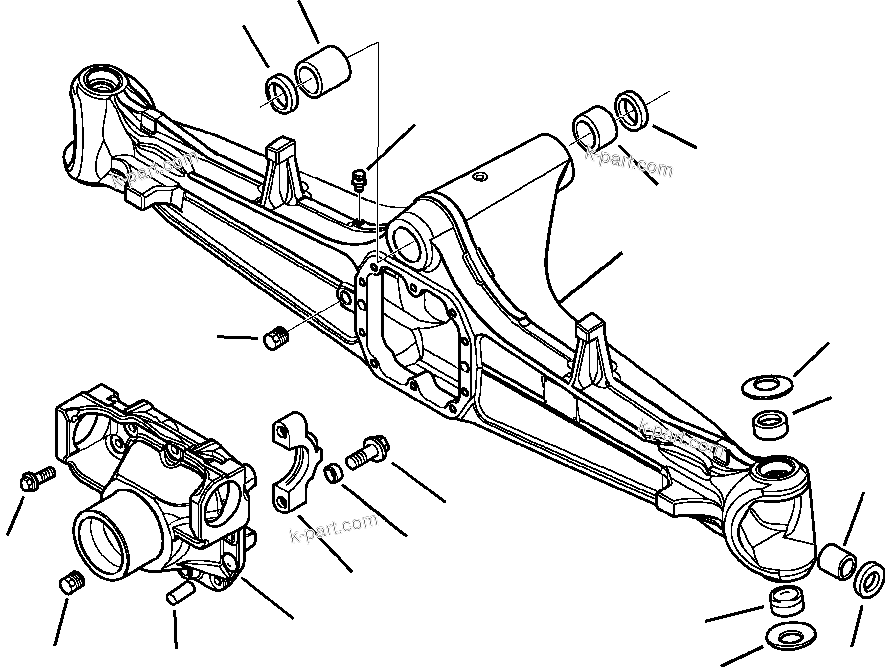 Komatsu parts book diagram for WB156-5 BACKHOE LOADER S/N A63001-UP: F3301-01A0 FRONT AXLE HOUSINGS (2/9)