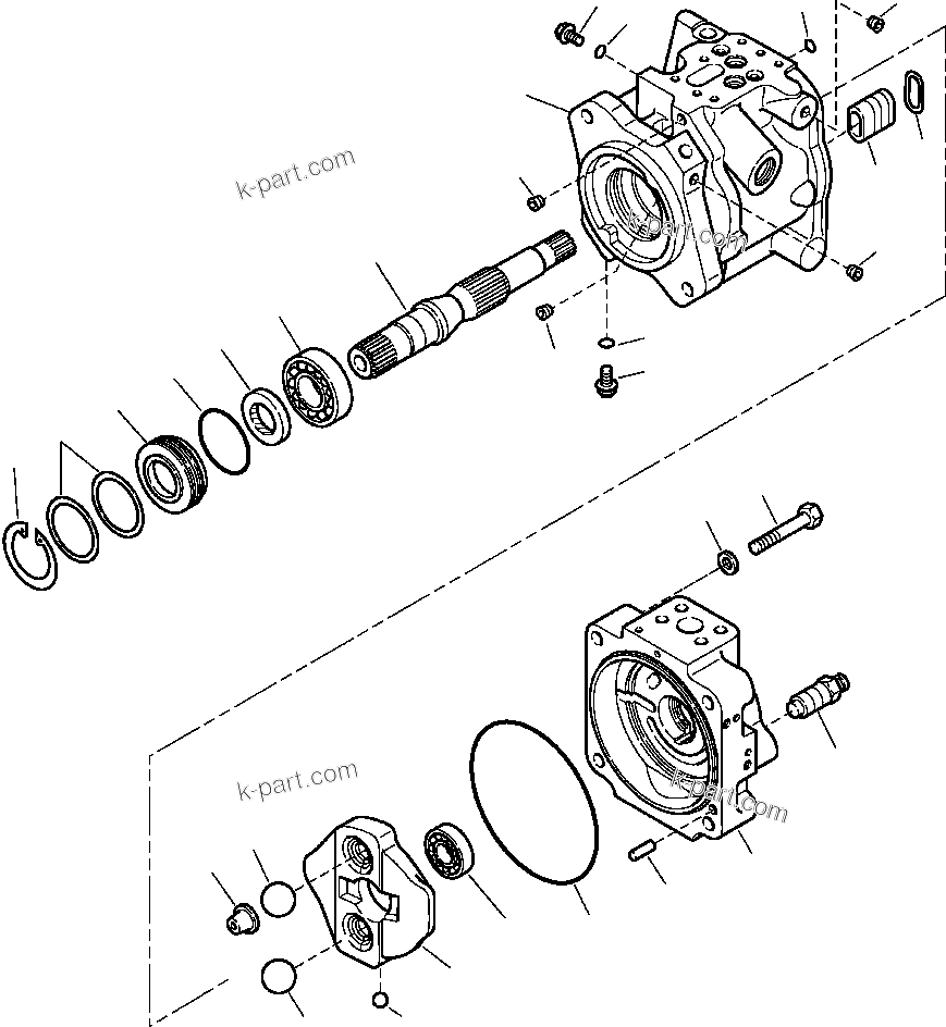 Komatsu parts book diagram for WB156-5 BACKHOE LOADER S/N A63001-UP: H6105-01A0 HYDRAULIC PUMP HOUSINGS (1/5) S/N  A63104-