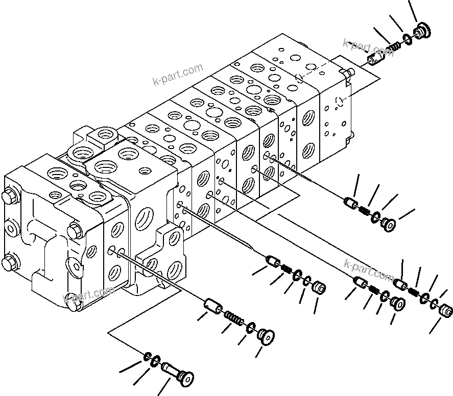 Komatsu parts book diagram for WB156-5 BACKHOE LOADER S/N A63001-UP: H6210-01A0 MAIN CONTROL VALVE CHECK VALVES (11/18) S/N  A63001-A63044