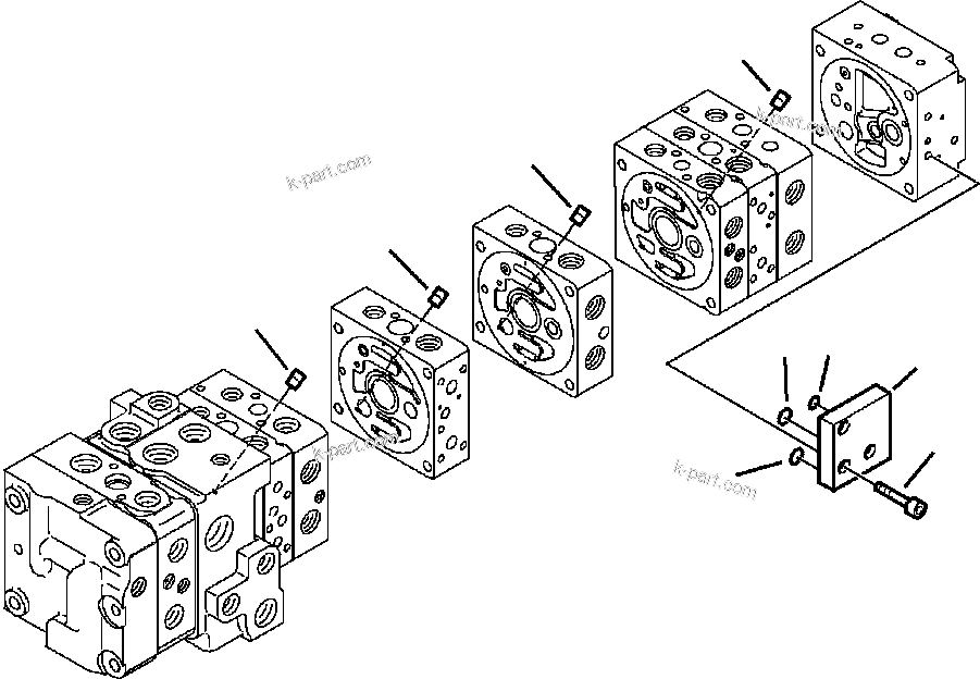 Komatsu parts book diagram for WB156-5 BACKHOE LOADER S/N A63001-UP: H6213-01A0 MAIN CONTROL VALVE SIDE COVERS (14/18)