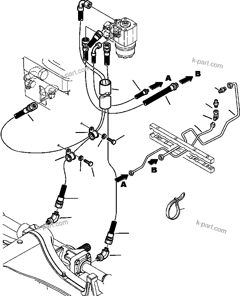 Komatsu parts book diagram for WB156-5 BACKHOE LOADER S/N A63001-UP: H6307-01A0 MACHINE PIPING STEERING LINE