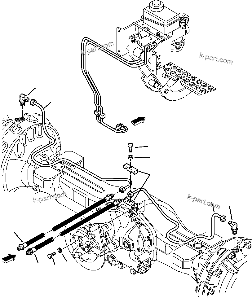Komatsu parts book diagram for WB156-5 BACKHOE LOADER S/N A63001-UP: H6308-01A0 MACHINE PIPING REAR BRAKE LINES