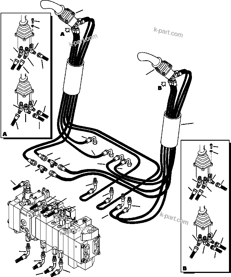 Komatsu parts book diagram for WB156-5 BACKHOE LOADER S/N A63001-UP: H6510-01A0 BACKHOE PIPING PPC LINES - WITHOUT PATTERN CONTROL