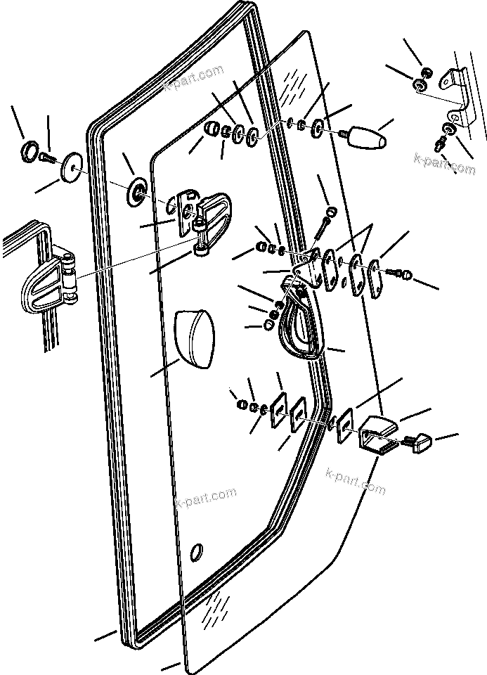 Komatsu parts book diagram for WB156-5 BACKHOE LOADER S/N A63001-UP: K5003-01A0 CAB WITH AIR CONDITIONING LEFT WINDOW