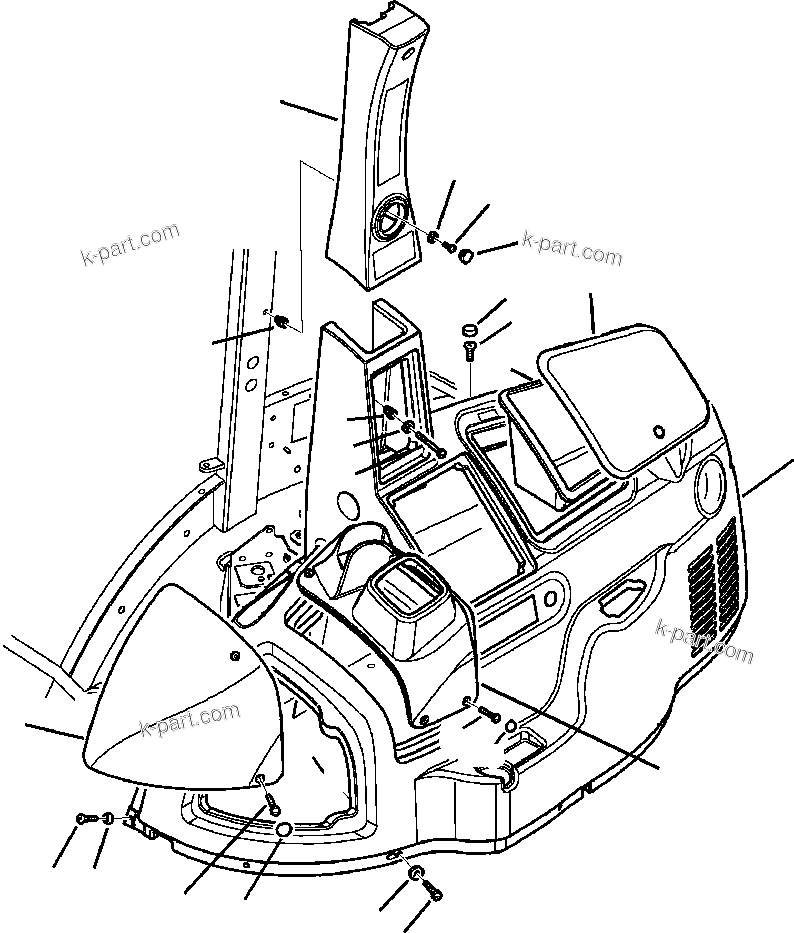 Komatsu parts book diagram for WB156-5 BACKHOE LOADER S/N A63001-UP: K5009-01A0 CAB WITH AIR CONDITIONING RIGHT SIDE