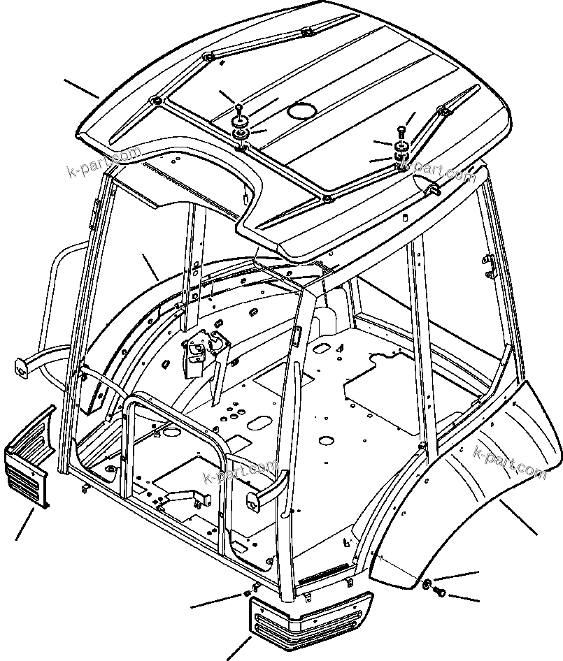 Komatsu parts book diagram for WB156-5 BACKHOE LOADER S/N A63001-UP: K5110-01A0 CAB WITHOUT AIR CONDITIONING ROOF AND FENDERS