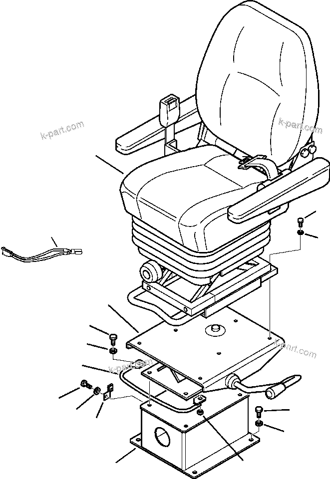 Komatsu parts book diagram for WB156-5 BACKHOE LOADER S/N A63001-UP: K5113-01A0 CAB WITHOUT AIR CONDITIONING OPERATORS SEAT MOUNTING