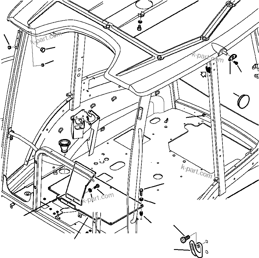 Komatsu parts book diagram for WB156-5 BACKHOE LOADER S/N A63001-UP: K5118-01A0 CAB WITHOUT AIR CONDITIONING FINISHING PARTS
