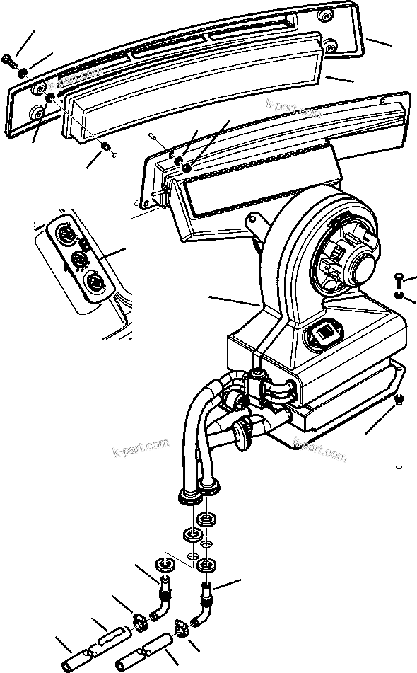 Komatsu parts book diagram for WB156-5 BACKHOE LOADER S/N A63001-UP: K5020-01A0 CAB WITH AIR CONDITIONING AIR CONDITIONER FILTER AND SWITCH