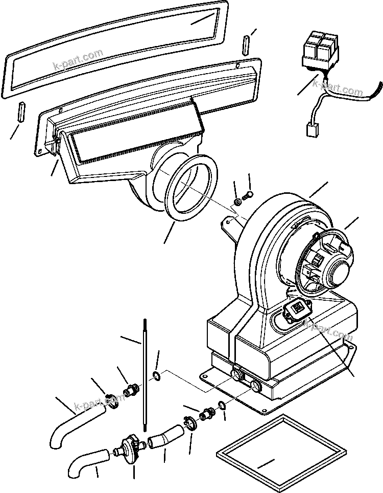 Komatsu parts book diagram for WB156-5 BACKHOE LOADER S/N A63001-UP: K5122-01A0 CAB WITHOUT AIR CONDITIONING HEATER UNIT