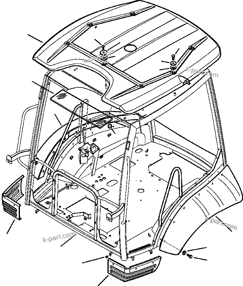 Komatsu parts book diagram for WB156-5 BACKHOE LOADER S/N A63001-UP: K5200-01A0 CANOPY, ROPS ROOF AND FENDERS