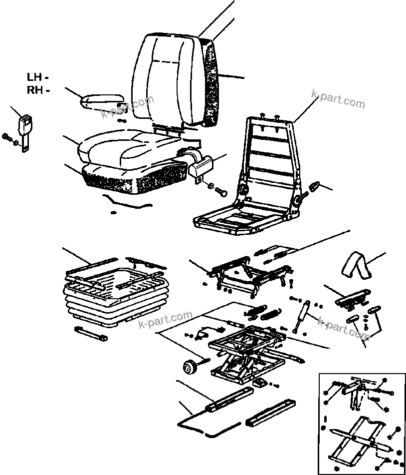 Komatsu parts book diagram for WB156-5 BACKHOE LOADER S/N A63001-UP: K5201-02A0 CANOPY, ROPS OPERATORS SEAT