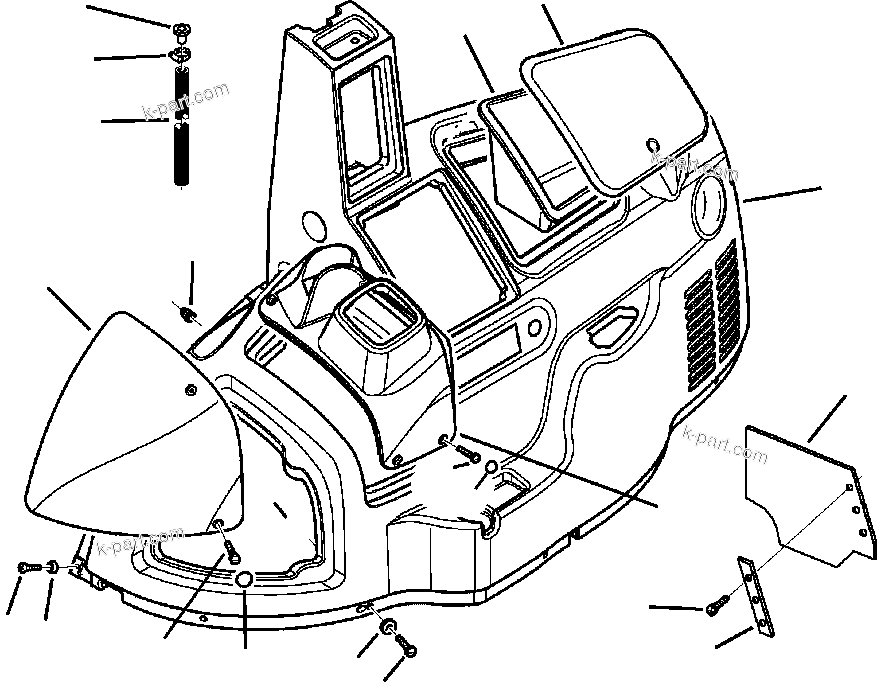 Komatsu parts book diagram for WB156-5 BACKHOE LOADER S/N A63001-UP: K5203-01A0 CANOPY, ROPS RIGHT COVERS
