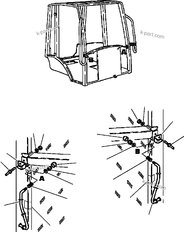 Komatsu parts book diagram for WB156-5 BACKHOE LOADER S/N A63001-UP: K8000-01A0 CAB ASSEMBLY DOOR STOPPER KIT