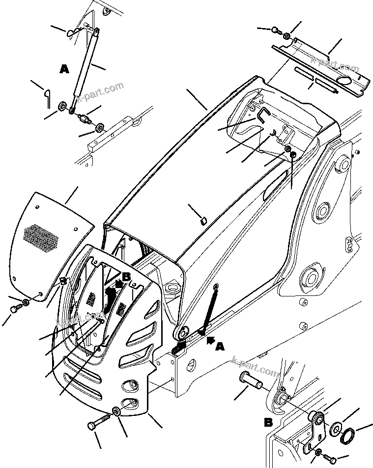 Komatsu parts book diagram for WB156-5 BACKHOE LOADER S/N A63001-UP: M5000-01A0 ENGINE HOOD MOUNTING