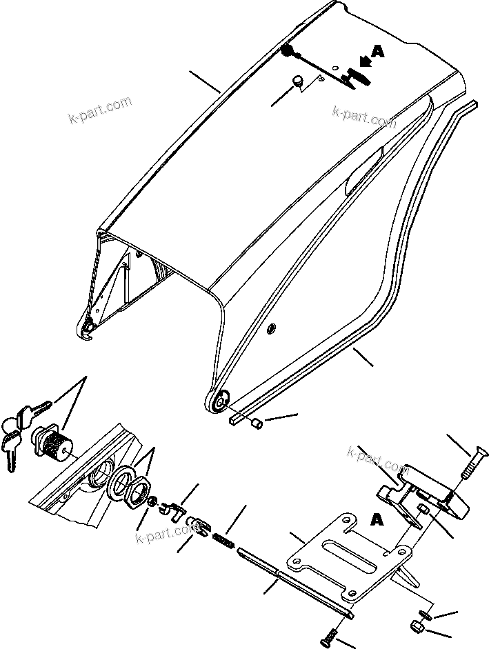 Komatsu parts book diagram for WB156-5 BACKHOE LOADER S/N A63001-UP: M5010-01A0 ENGINE HOOD