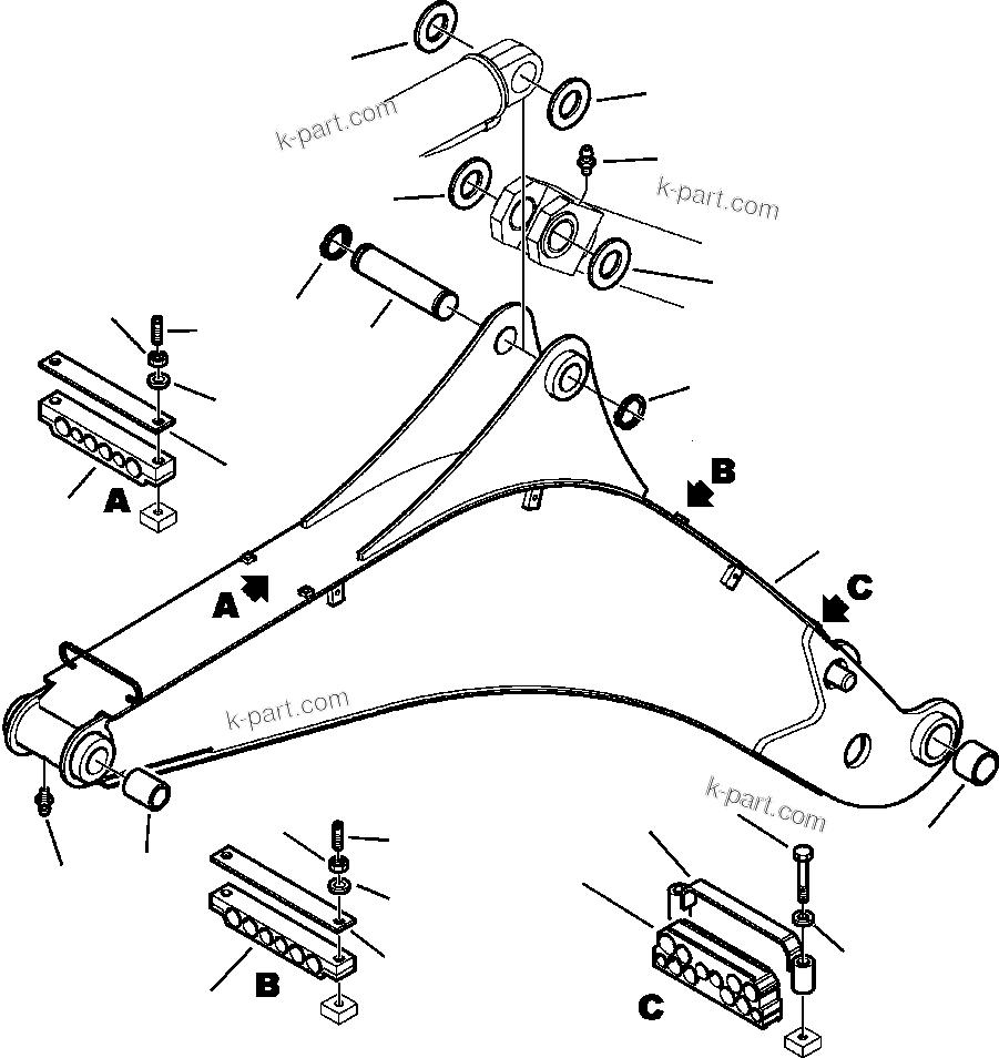 Komatsu parts book diagram for WB156-5 BACKHOE LOADER S/N A63001-UP: T2010-01A0 BACKHOE BOOM