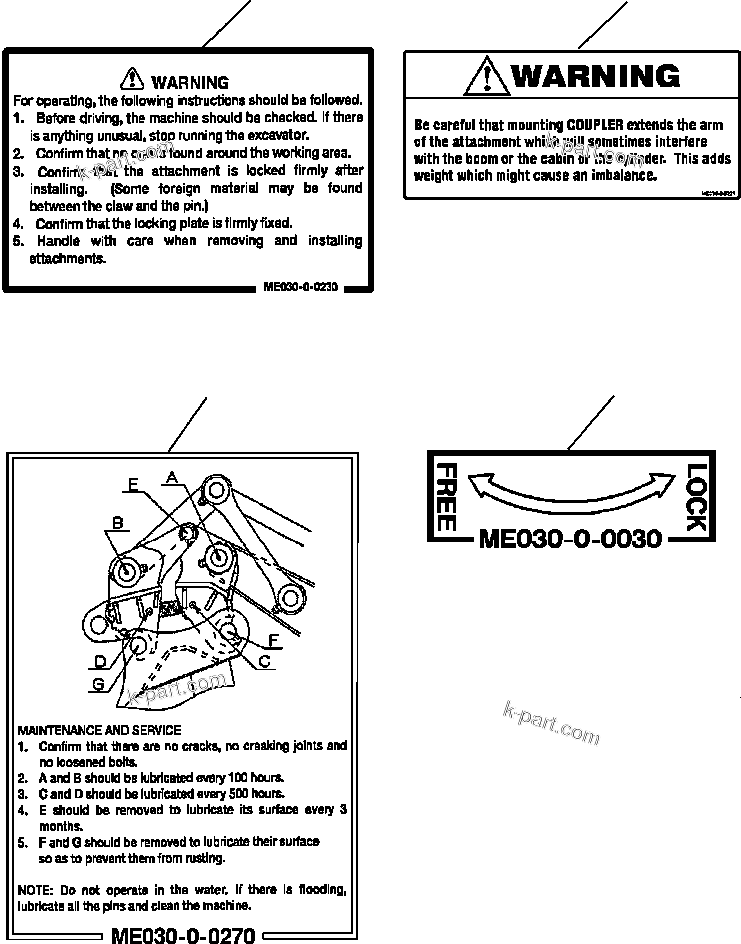 Komatsu parts book diagram for WB156-5 BACKHOE LOADER S/N A63001-UP: U9003-01A0 DECALS MECHANICAL COUPLER