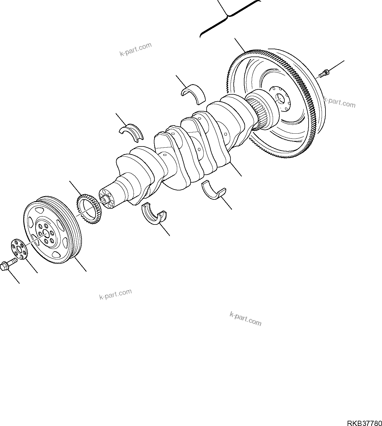 Komatsu parts book diagram for WB93S-5E0 S/N F20466- UP: CRANKSHAFT