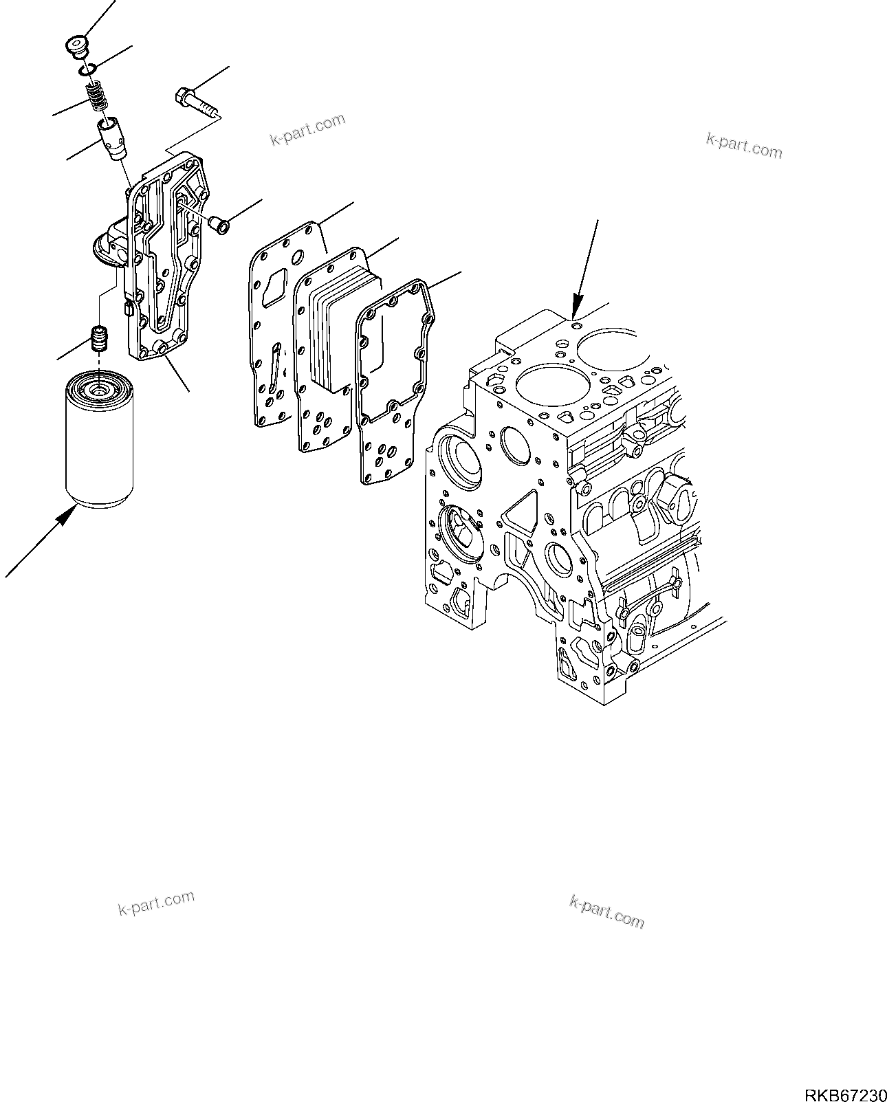 Komatsu parts book diagram for WB93S-5E0 S/N F20466- UP: OIL-WATER EXCHANGER