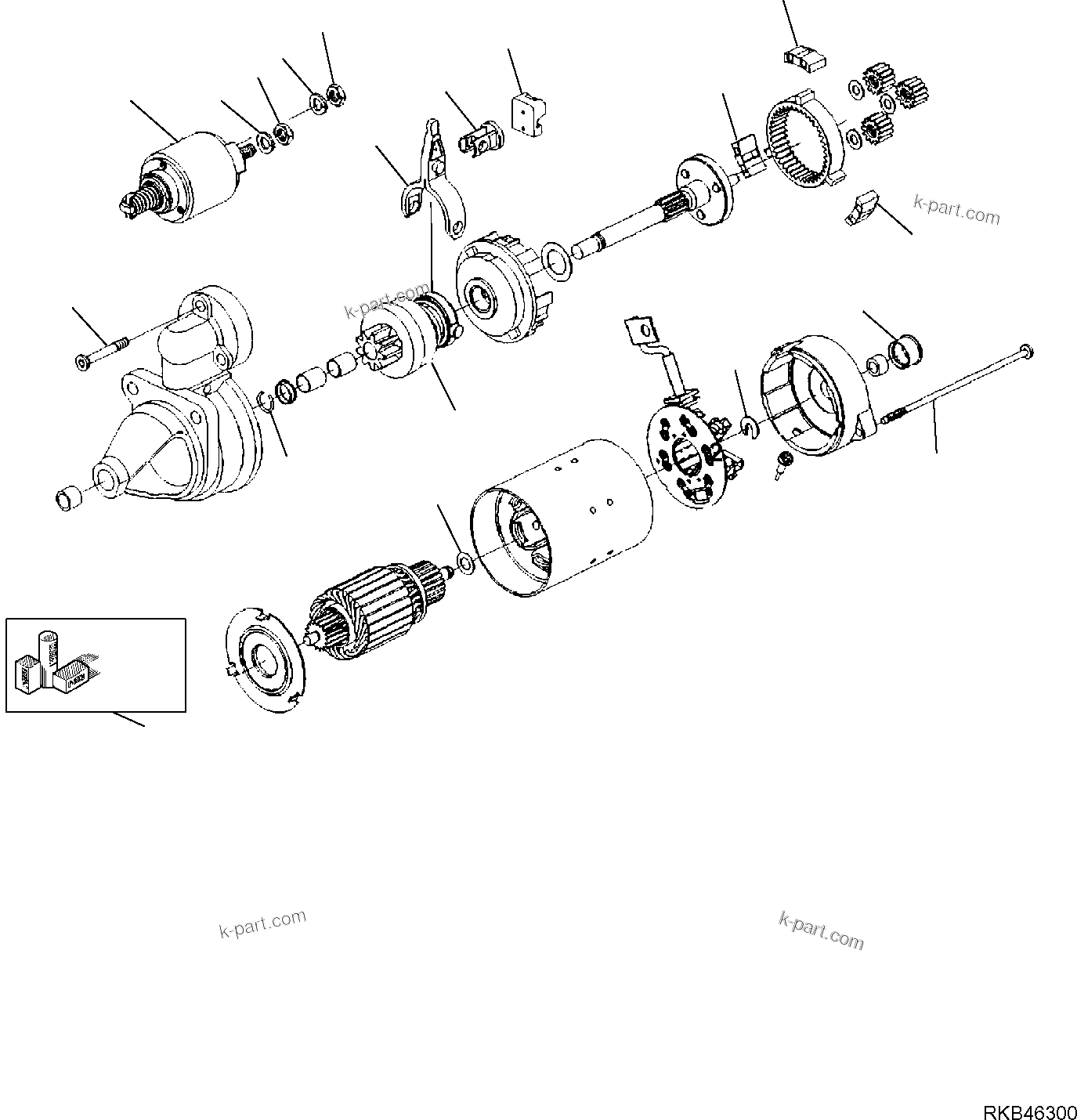 Komatsu parts book diagram for WB93S-5E0 S/N F20466- UP: STARTER MOTOR (2/2)
