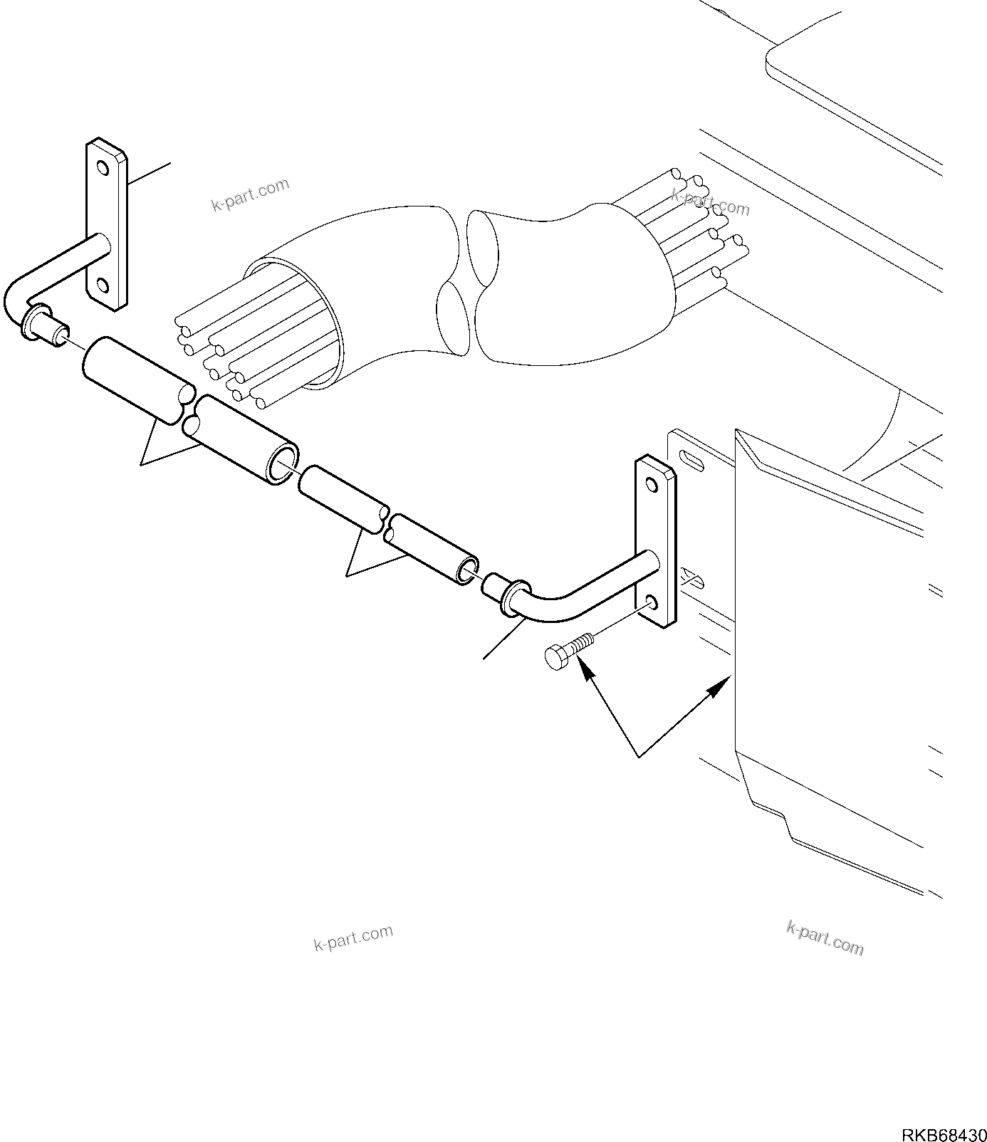 Komatsu parts book diagram for WB93S-5E0 S/N F20466- UP: HOSES BACKHOE PROTECTION