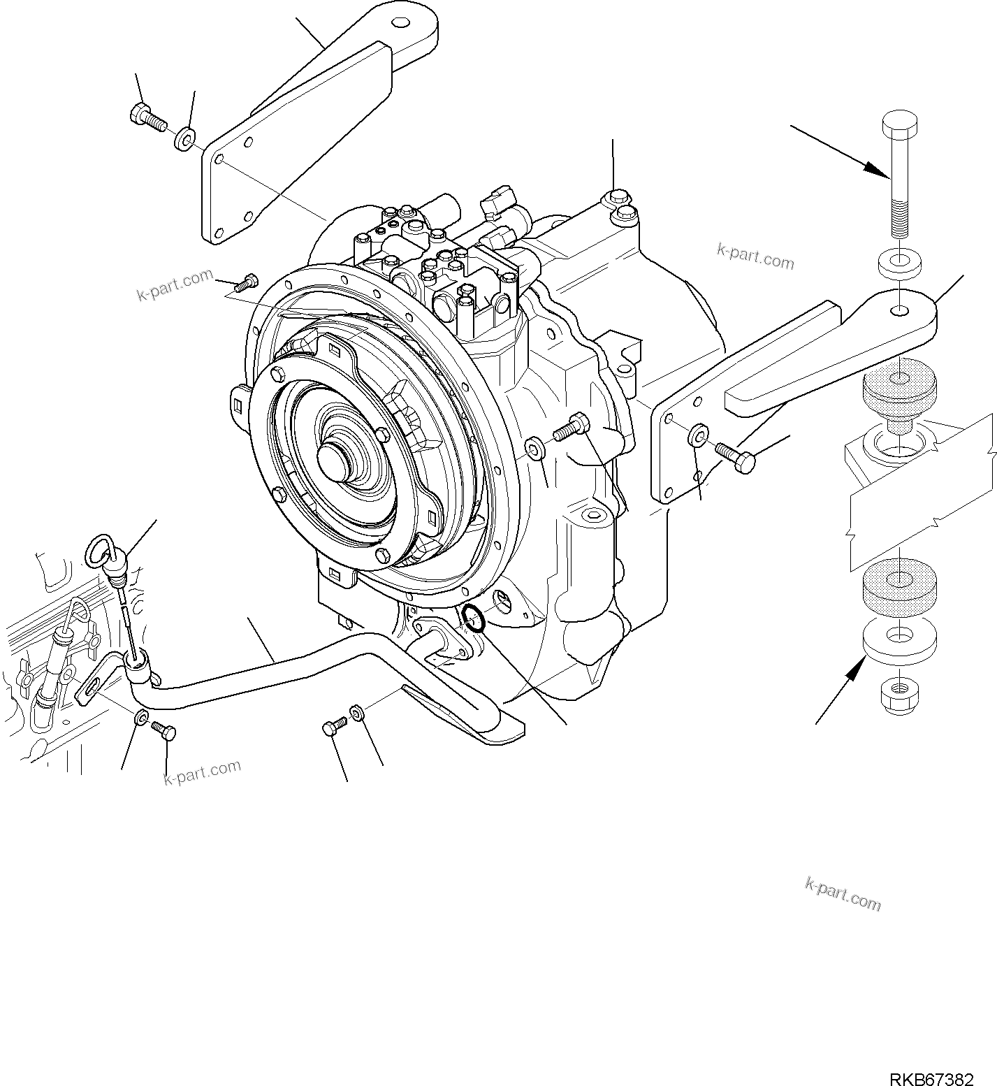 Komatsu parts book diagram for WB93S-5E0 S/N F20466- UP: TRANSMISSION FIXING