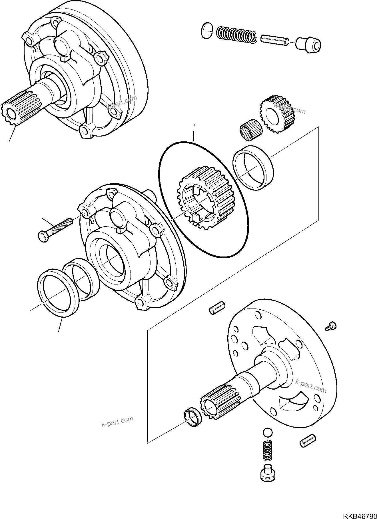 Komatsu parts book diagram for WB93S-5E0 S/N F20466- UP: TRANSMISSION (1/11)