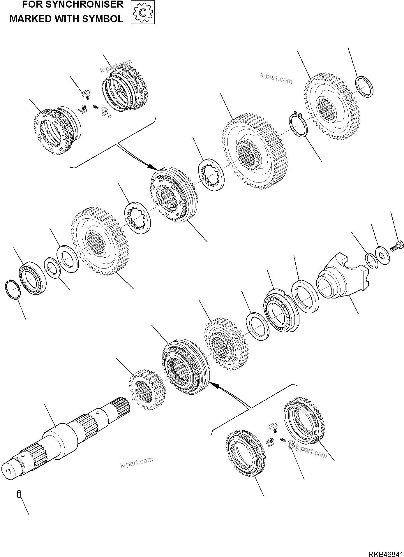 Komatsu parts book diagram for WB93S-5E0 S/N F20466- UP: TRANSMISSION (6/11)