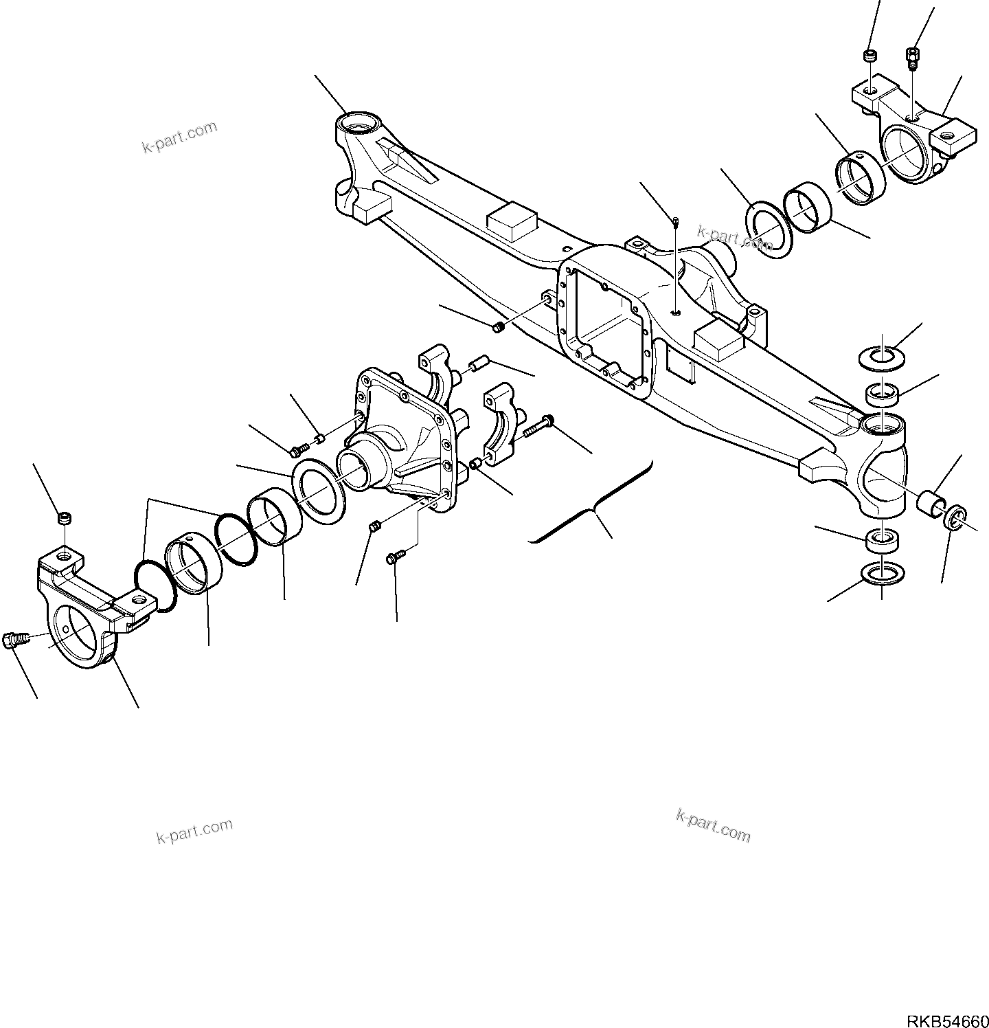 Komatsu parts book diagram for WB93S-5E0 S/N F20466- UP: FRONT AXLE (1/7)
