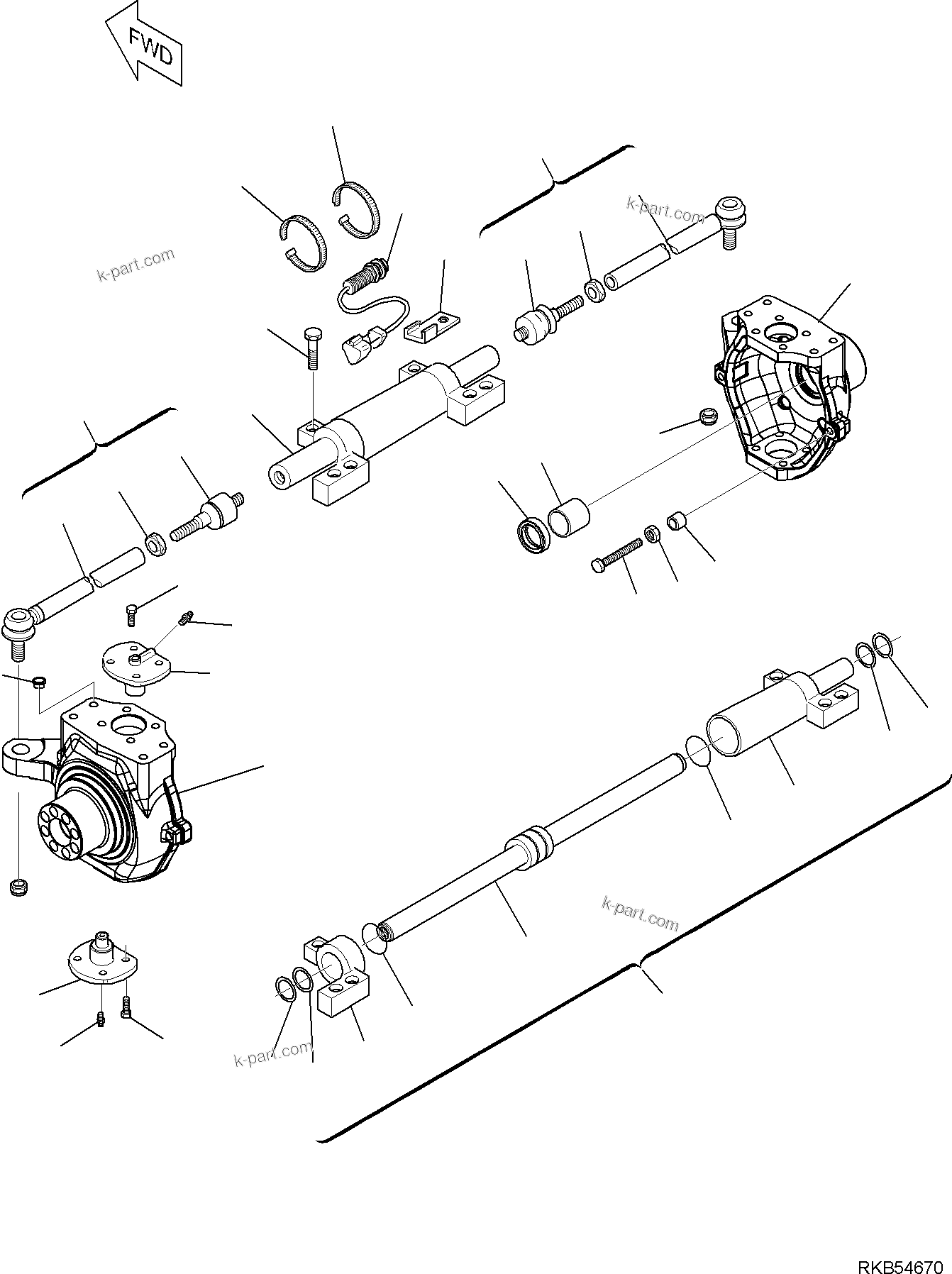 Komatsu parts book diagram for WB93S-5E0 S/N F20466- UP: FRONT AXLE (2/7)