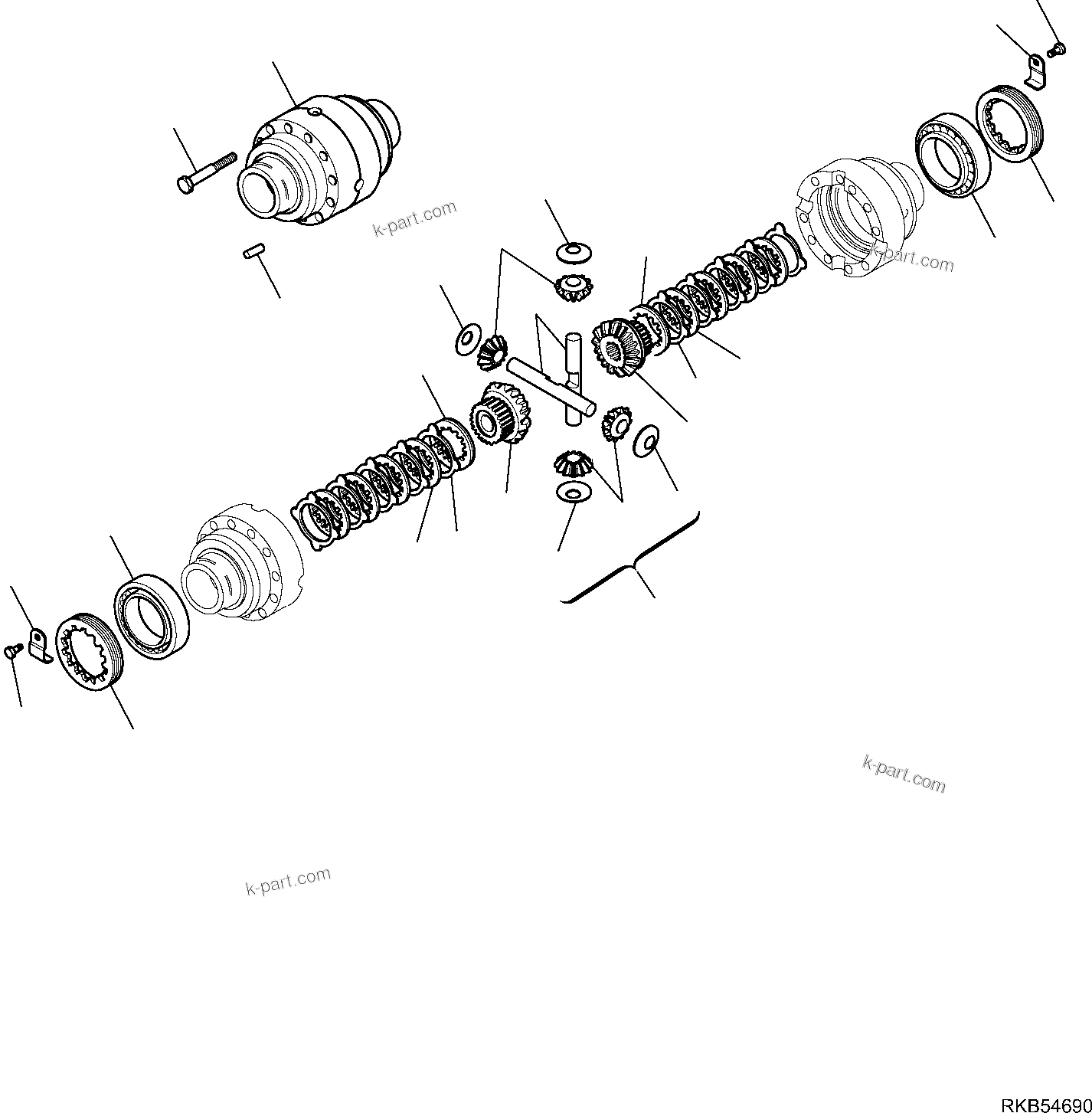 Komatsu parts book diagram for WB93S-5E0 S/N F20466- UP: FRONT AXLE (4/7)