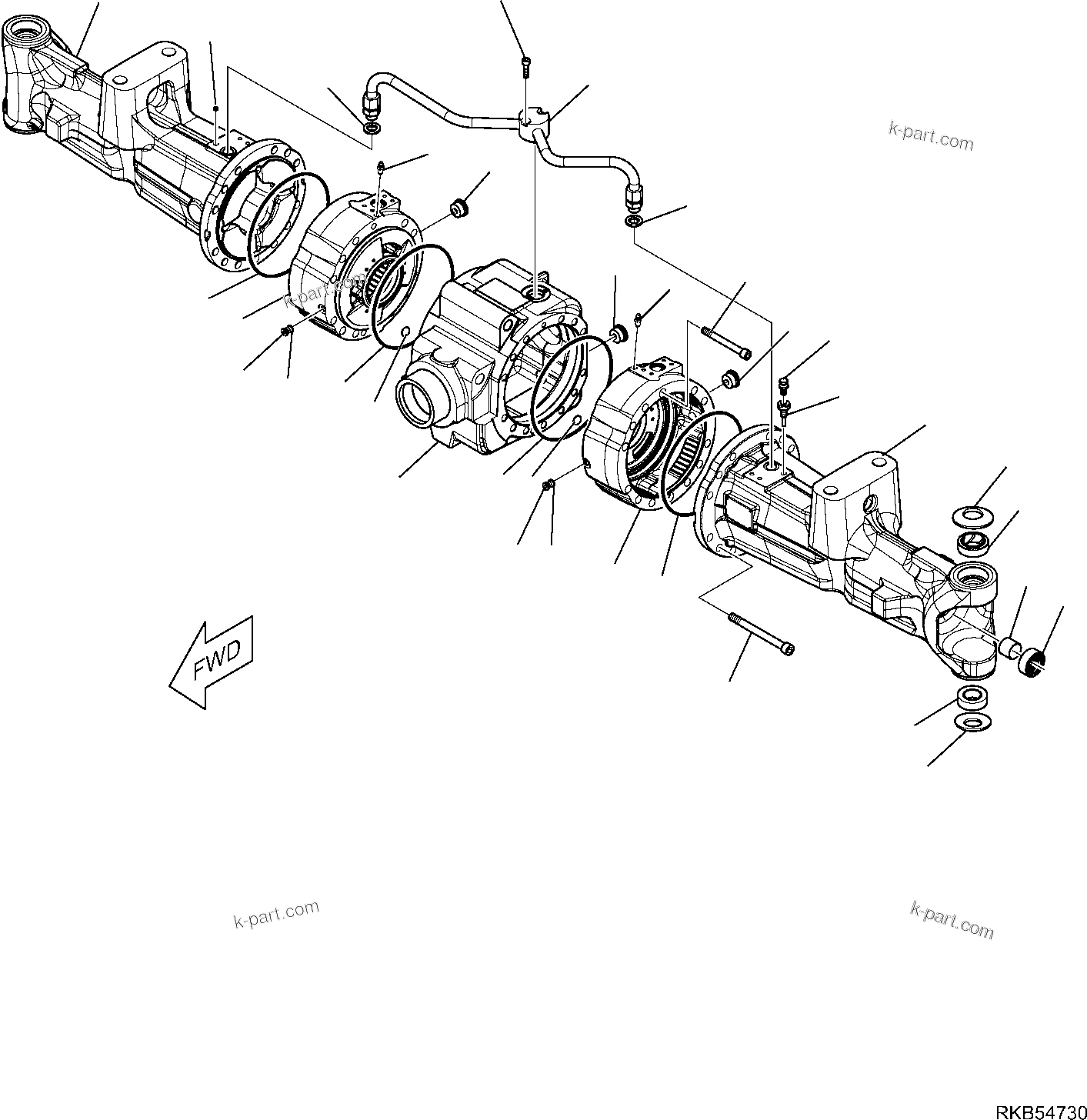 Komatsu parts book diagram for WB93S-5E0 S/N F20466- UP: REAR AXLE (1/10)