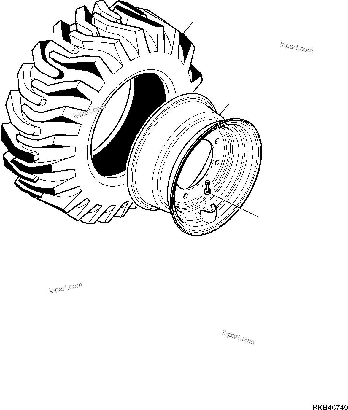 Komatsu parts book diagram for WB93S-5E0 S/N F20466- UP: WHEELS (12.9X24 12PR ISGT)