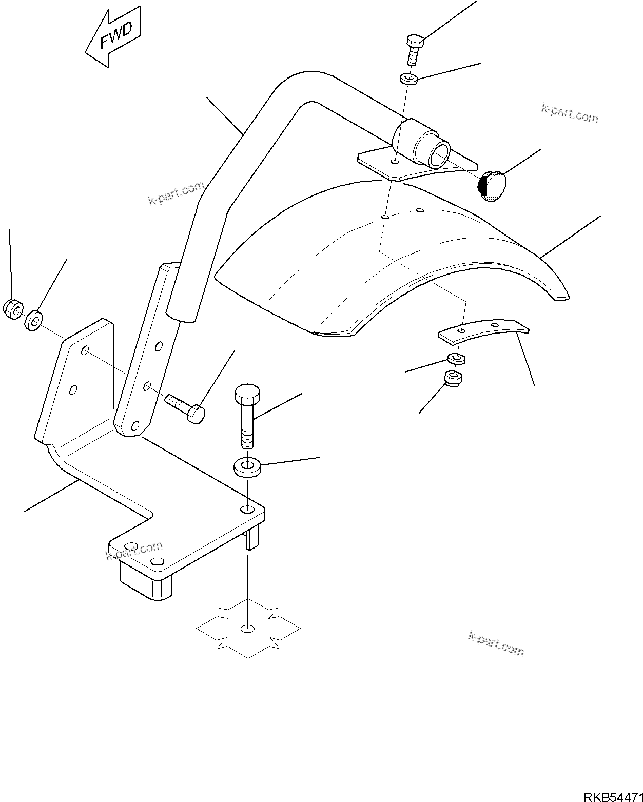 Komatsu parts book diagram for WB93S-5E0 S/N F20466- UP: MUDGUARD, L.H.