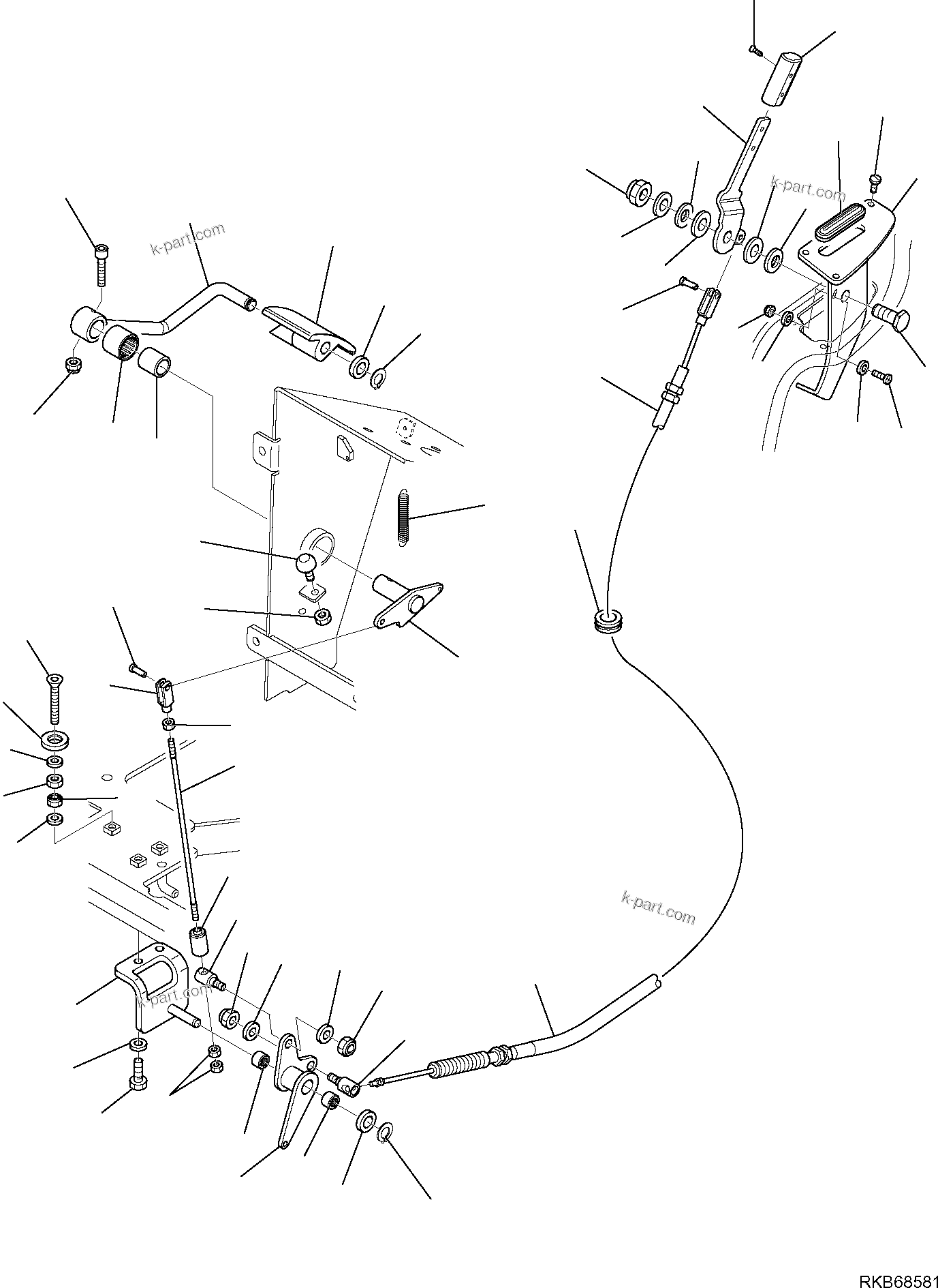 Komatsu parts book diagram for WB93S-5E0 S/N F20466- UP: FUEL CONTROL LEVER (1/2)