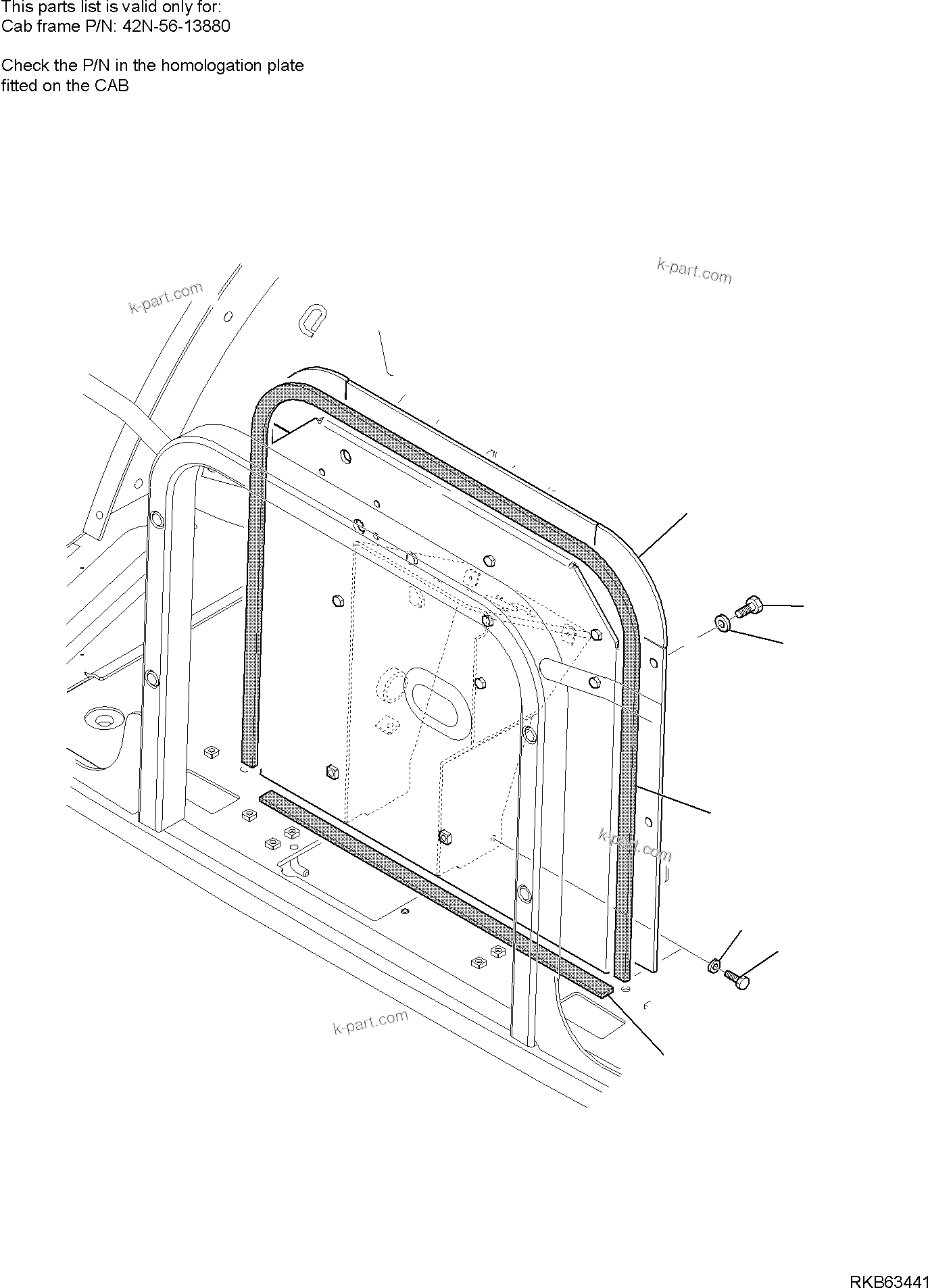 Komatsu parts book diagram for WB93S-5E0 S/N F20466- UP: CAB (13/14)