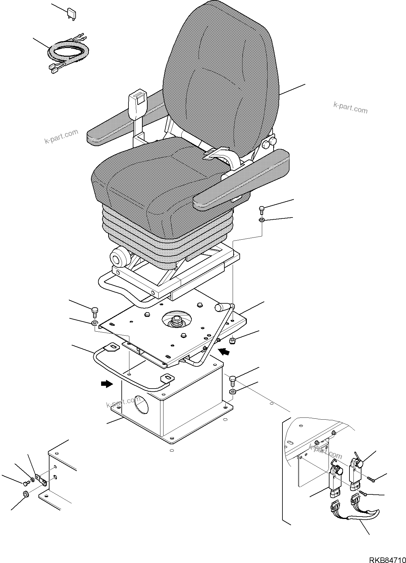 Komatsu parts book diagram for WB93S-5E0 S/N F20466- UP: OPERATOR'S SEAT (KAB SEATING MODEL 855) (WITH BACKHOE PPC) (1/2)