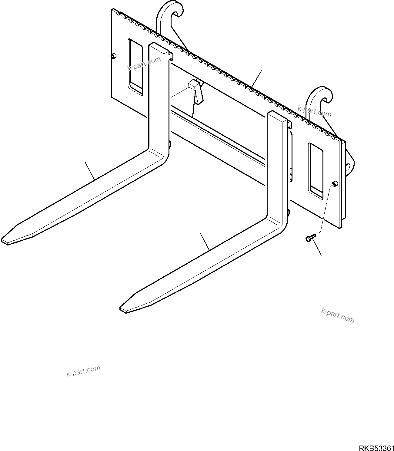 Komatsu parts book diagram for WB93S-5E0 S/N F20466- UP: FORK (1500 KG)