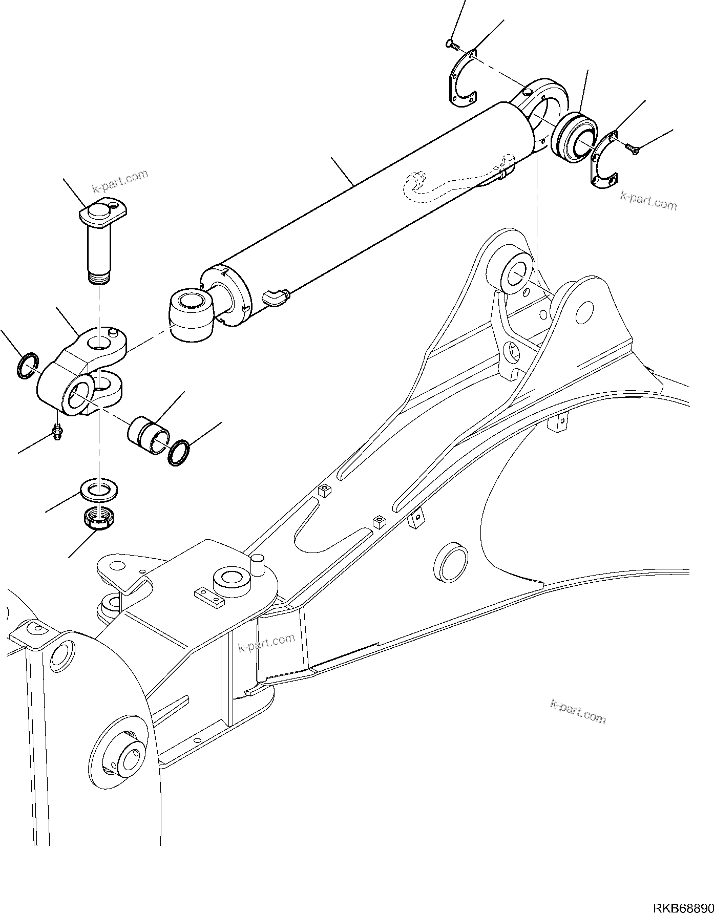 Komatsu parts book diagram for WB93S-5E0 S/N F20466- UP: ARM CYLINDER (WITH SIDE DIGGIN BOOM) (1/2)