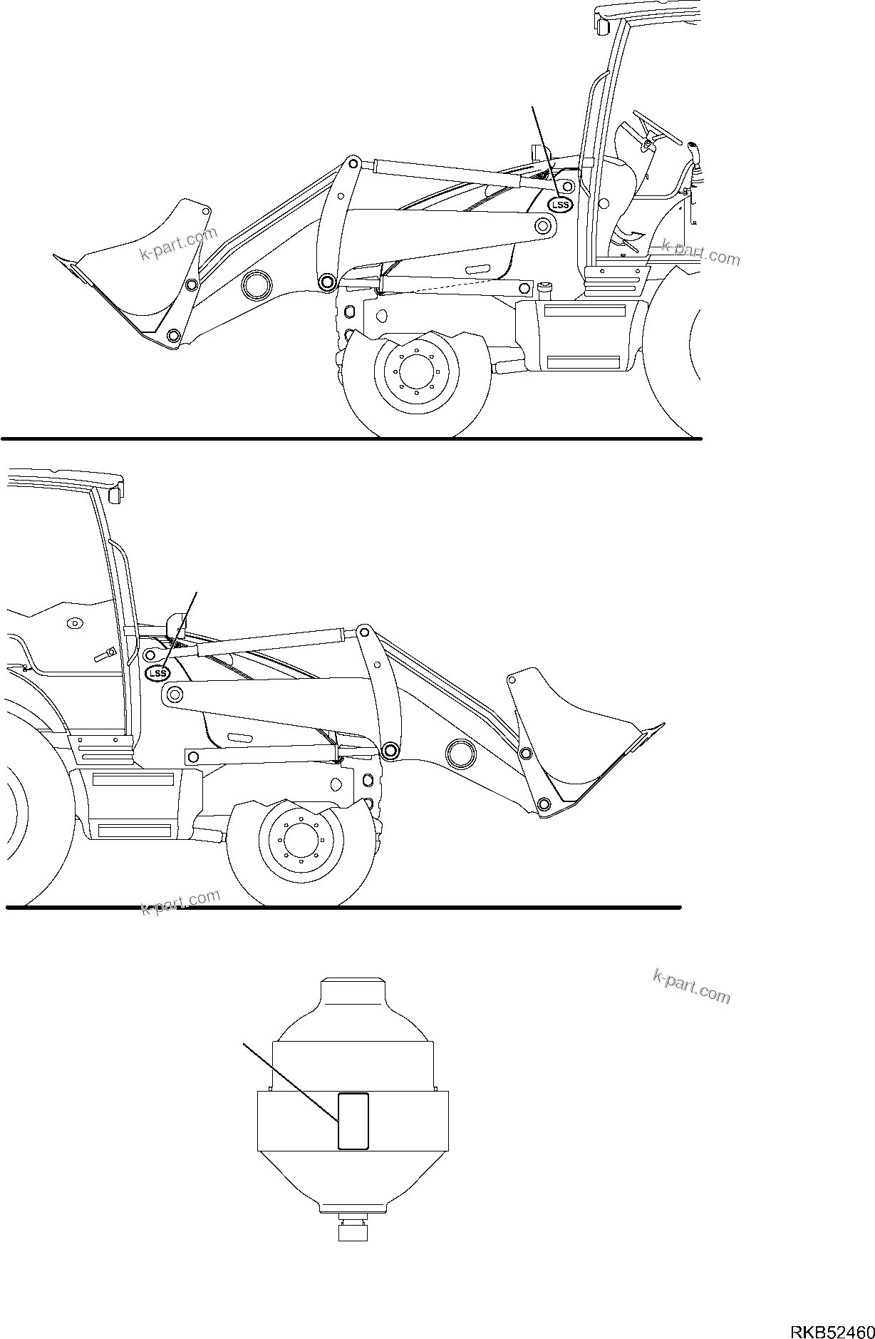Komatsu parts book diagram for WB93S-5E0 S/N F20466- UP: MARK PLATE (RIDE CONTROL)