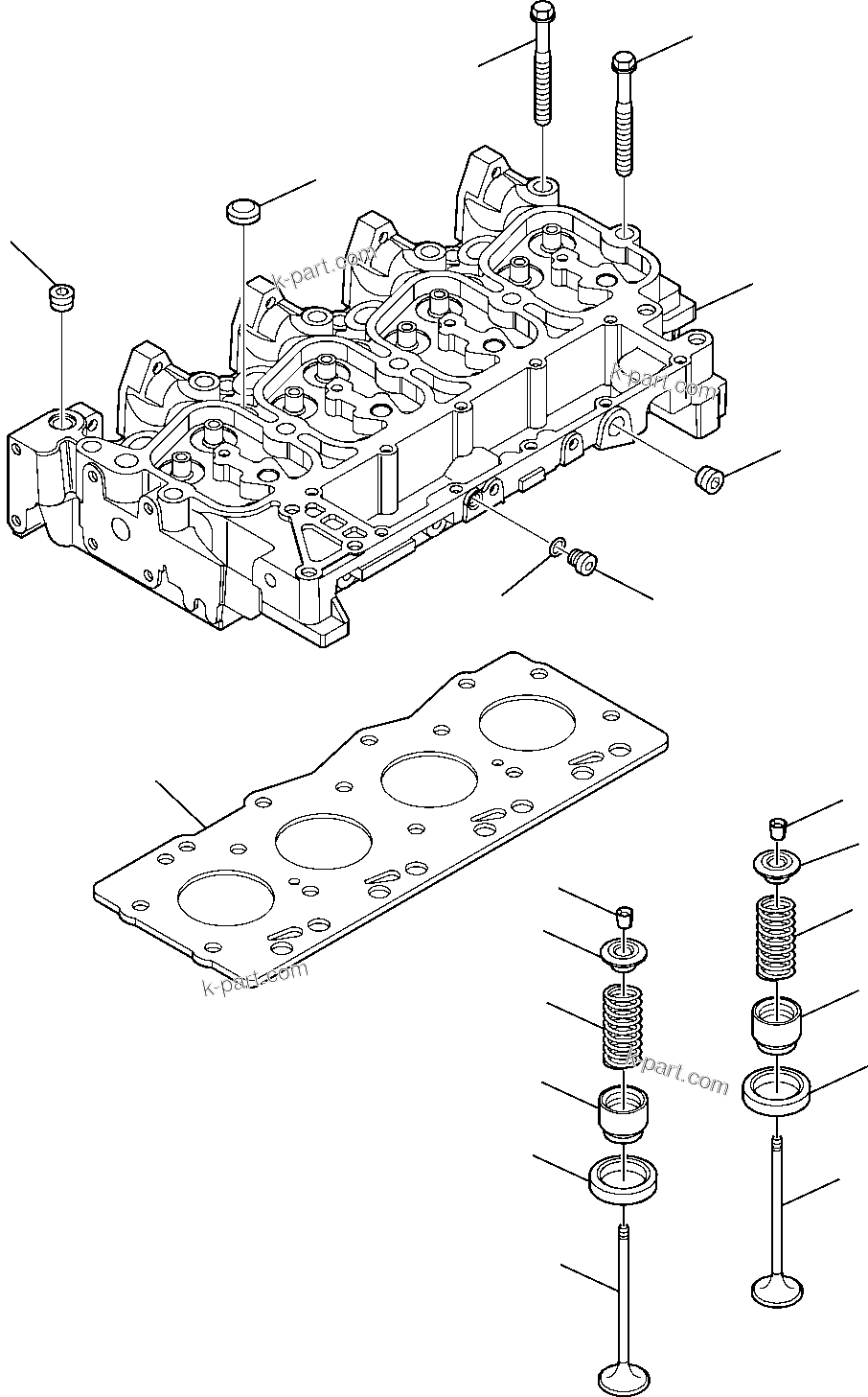 Komatsu parts book diagram for WB97S-5 S/N F00003-Up: CYLINDER HEAD (1/2)