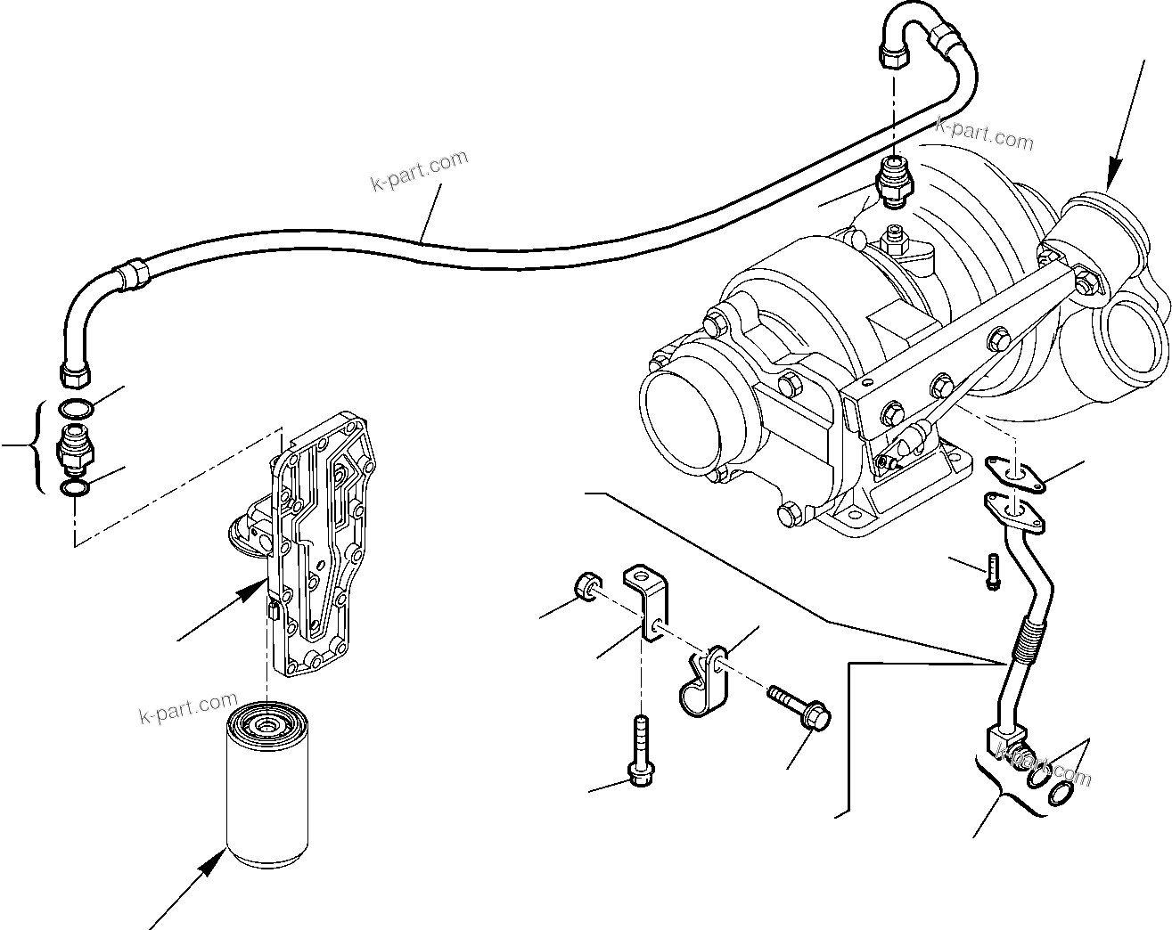Komatsu parts book diagram for WB97S-5 S/N F00003-Up: LUBRICATING OIL PIPING