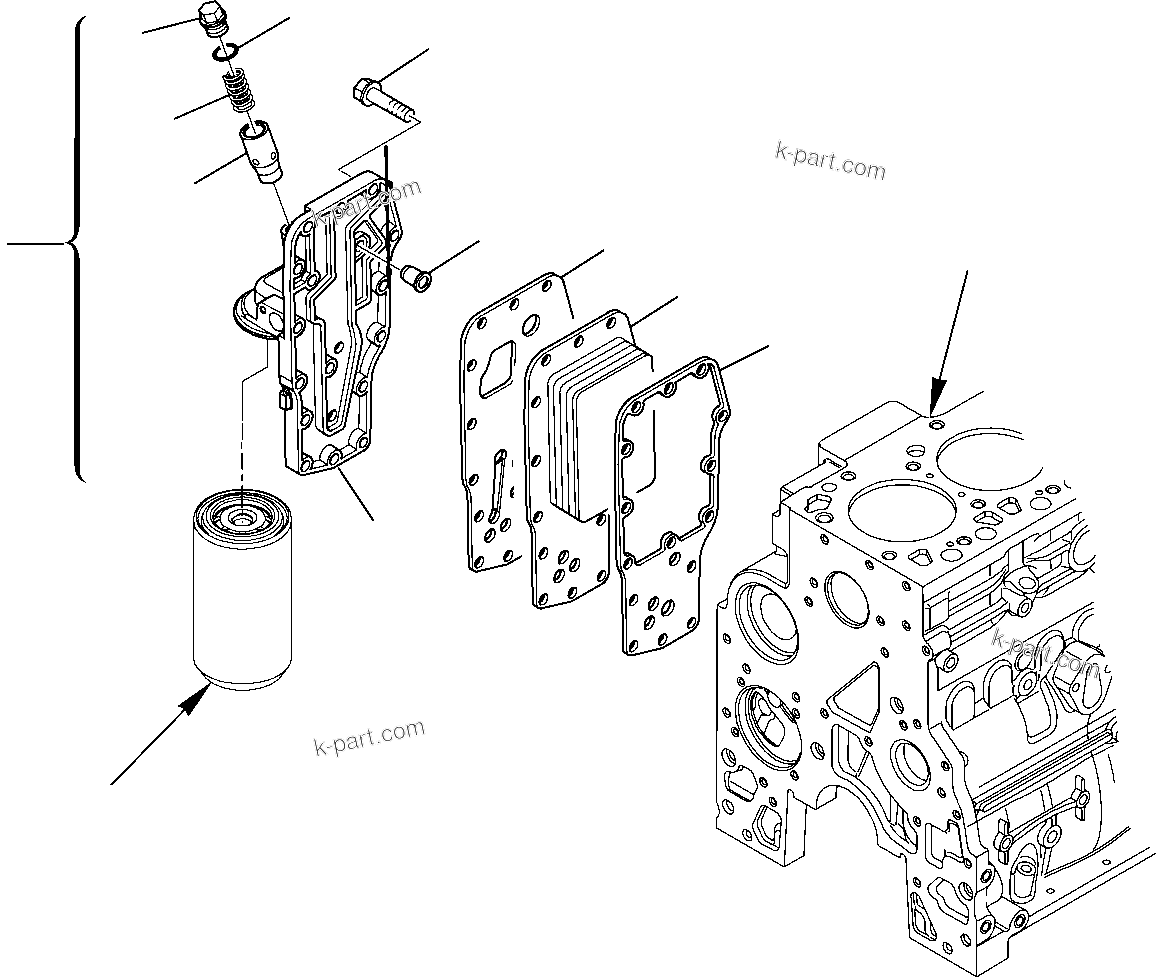 Komatsu parts book diagram for WB97S-5 S/N F00003-Up: OIL-WATER EXCHANGER