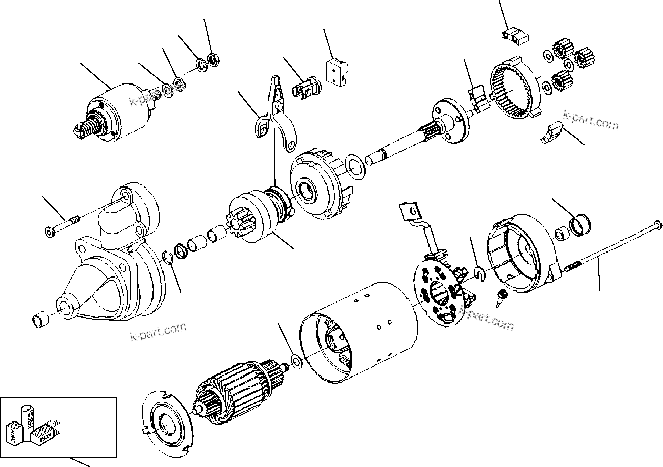 Komatsu parts book diagram for WB97S-5 S/N F00003-Up: STARTER MOTOR (2/2)