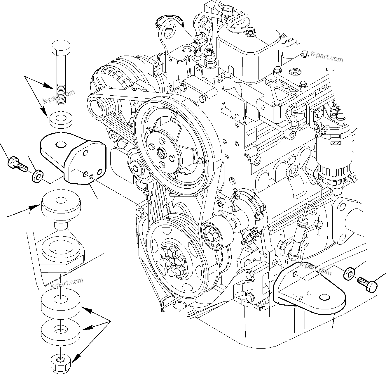 Komatsu parts book diagram for WB97S-5 S/N F00003-Up: ENGINE MOUNTING PARTS