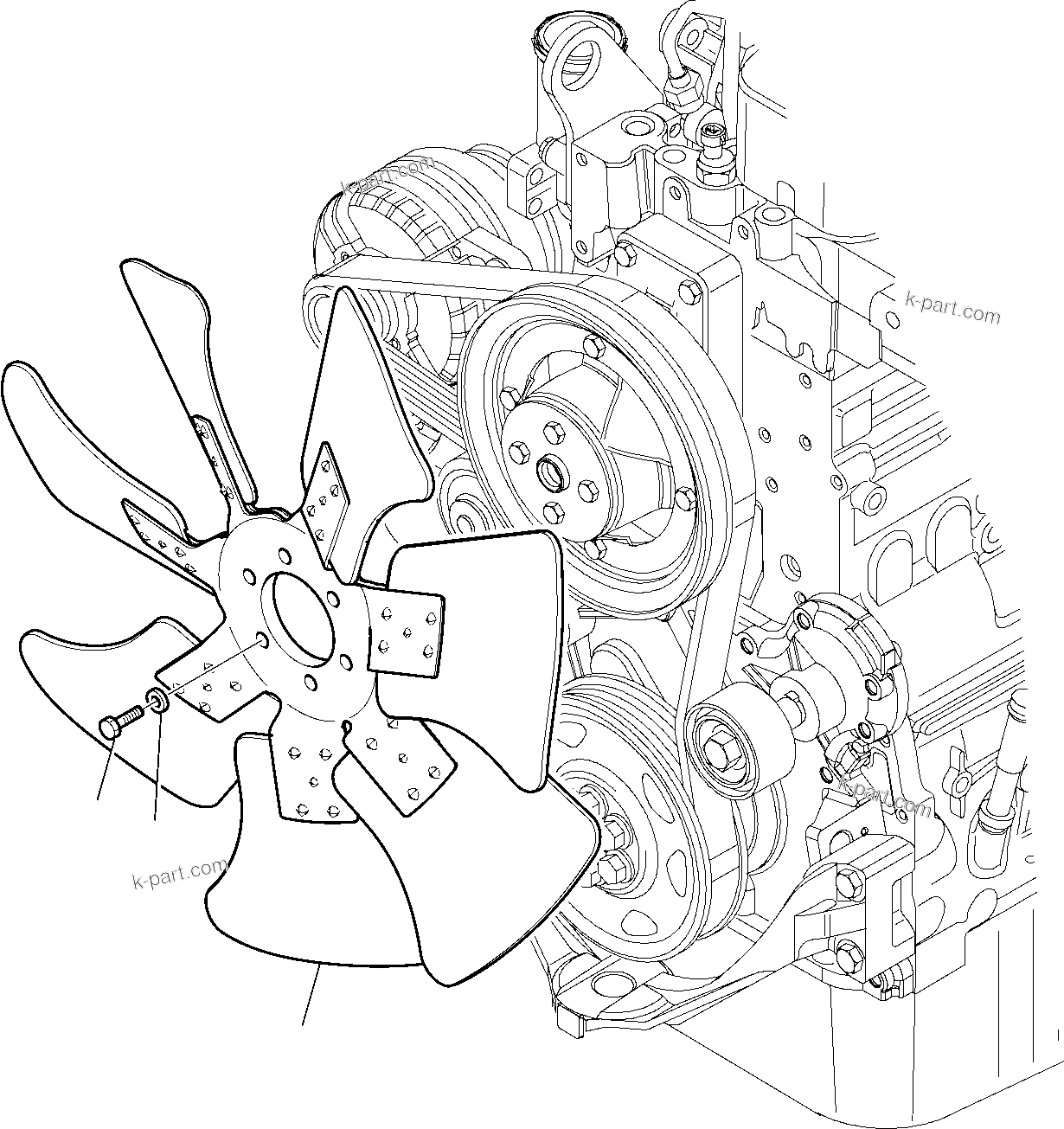 Komatsu parts book diagram for WB97S-5 S/N F00003-Up: ENGINE FAN